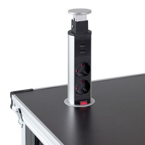 Tour d’alimentation avec 2 connexions Schuko et 2 USB adaptées aux armoires simples et doubles.   Couleur noir